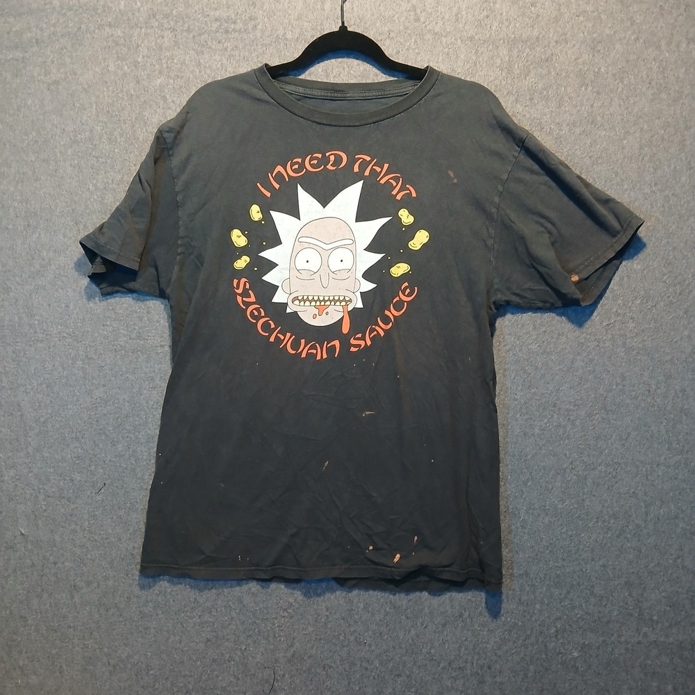 Ripple Junction Rick and Morty Rick Sanchez Black Szechuan Sauce T-shirt sz LG